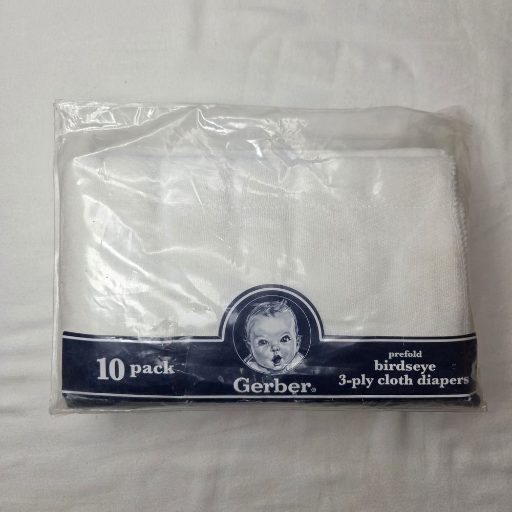 Gerber 10 Pack Prefold Birdseye 3-Ply White Cotton Cloth Diapers 20x14 BP 191576